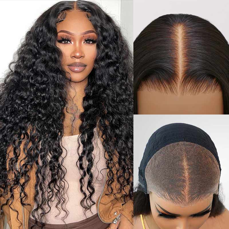 QVR Glueless Water Wave Pre-Bleached 7x5 Lace Wig With Invisible Knots