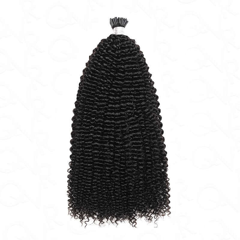 QVR Afro Kinky Curly I Tip Hair Extensions Natural Black Human Hair