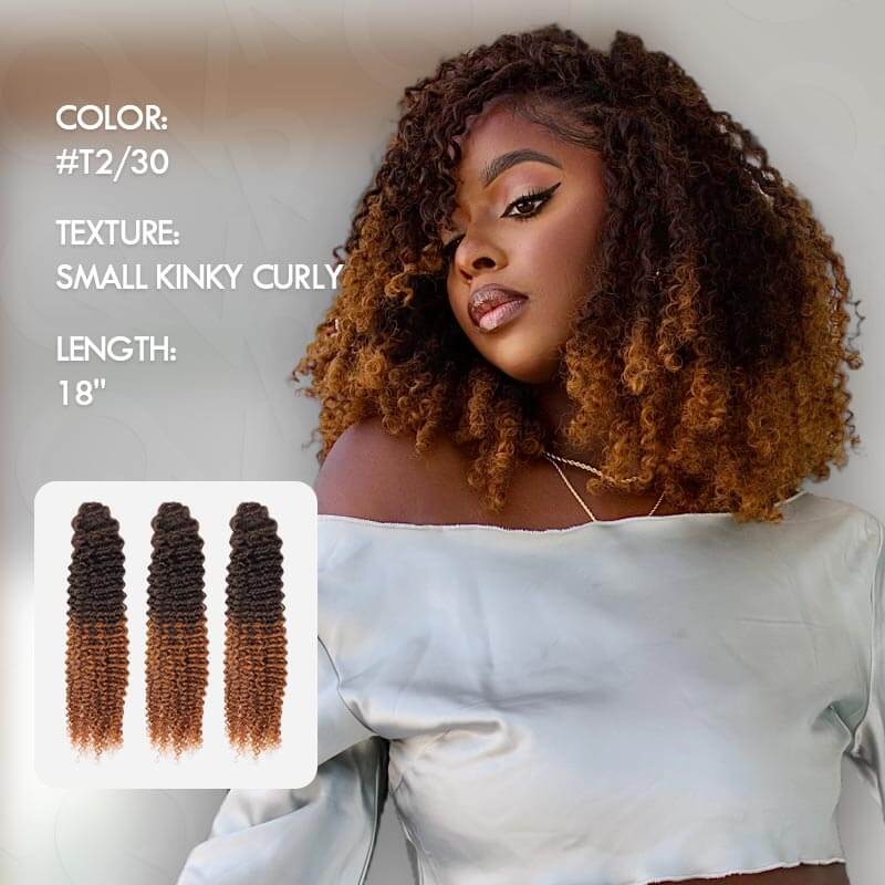 QVR Lightweight T2/30 Color Small Kinky Curly Feather Crochet Braid Human Hair Extension