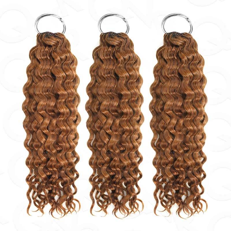 QVR Auburn Brown #30 Crochet Hair Water Wave Machine Made Feather Human Hair Extension