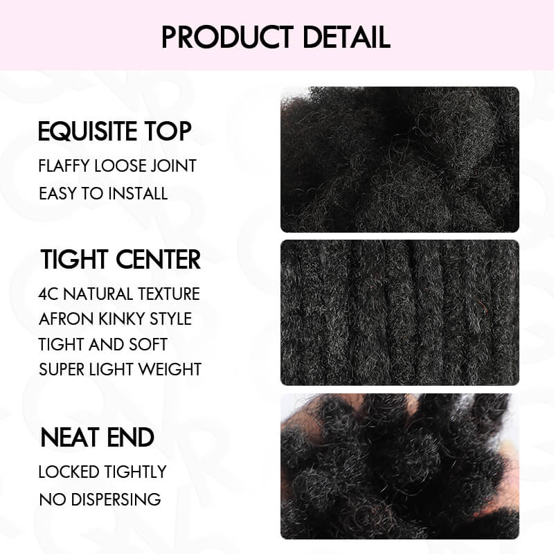 QVR Handmade Dreadlocks Natural Black Thickness 0.6cm Human Hair Loc Extensions