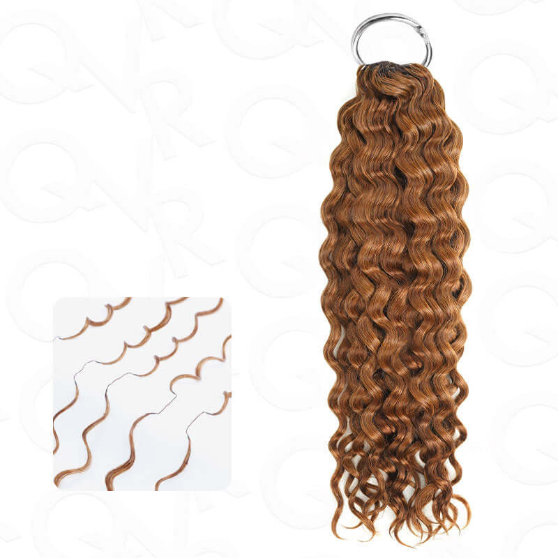 QVR Auburn Brown #30 Crochet Hair Water Wave Machine Made Feather Human Hair Extension