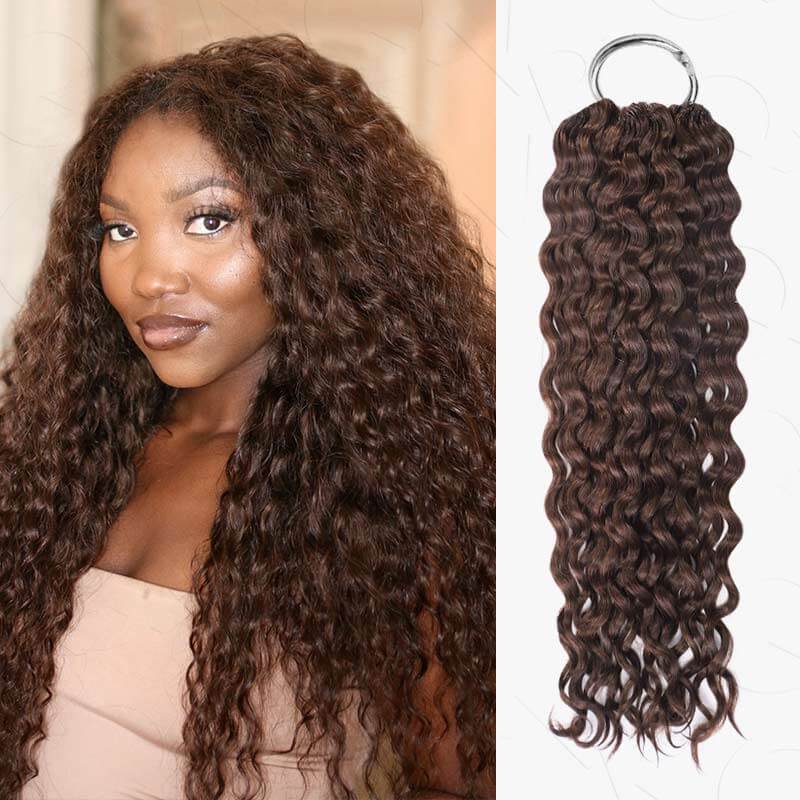 QVR Dark Brown #4 Crochet Hair Water Wave Machine Made Feather Human Hair Extension