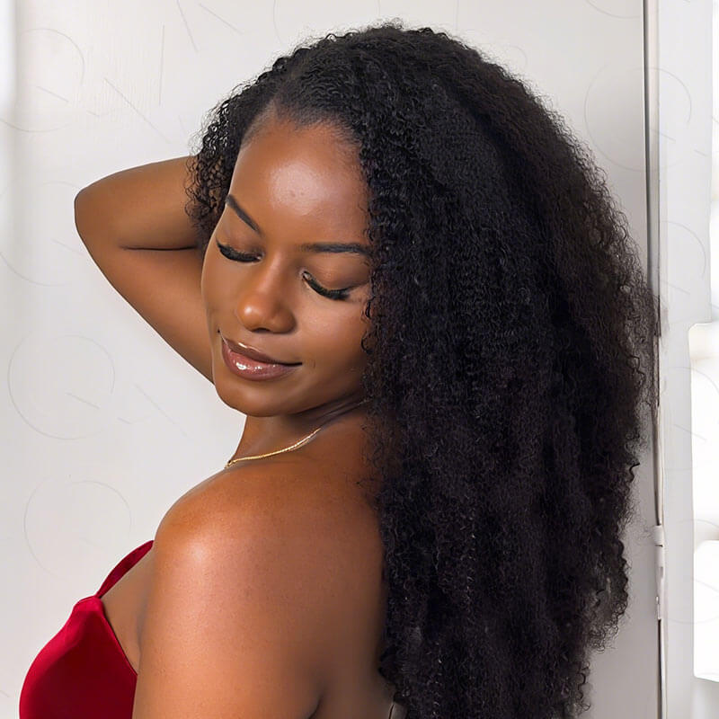 QVR Afro Kinky Curly Crochet Hair Machine Made Natural Black Feather Human Hair Extension