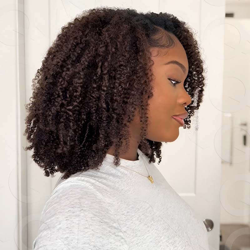 QVR Dark Brown #4 Crochet Hair Afro Kinky Curly Machine Made Feather Human Hair Extension