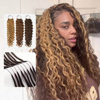 QVR Highlight Crochet Hair Water Wave #4+#30+#27 Machine Made Feather Human Hair Extension