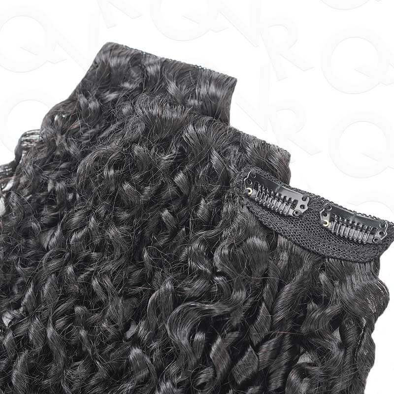 QVR Best 9PCS Weft Clip In Hair Extensions 5PCS Volumizer Ramen Curl Clip In Human Hair