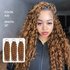 QVR Auburn Brown #30 Crochet Hair Water Wave Machine Made Feather Human Hair Extension