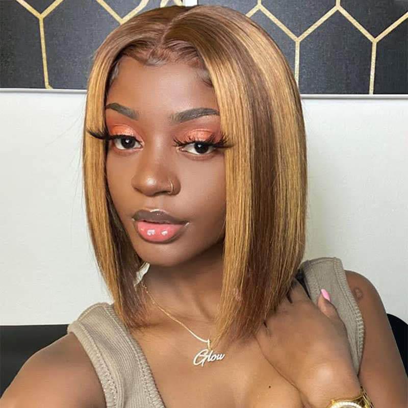QVR Colored Short T Lace Bob Wigs Straight Human Hair Wig 180% Lace Front Burgundy Red Wigs Pink Blonde Wig