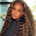 QVR Glueless Pre-cut 4x4 HD Lace Closure Human Hair Wigs Deep Wave Piano #4/27 Highlight Wear & Go Wigs