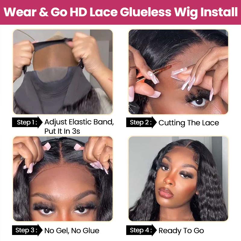 QVR Glueless Pre-cut 13x4 HD Lace Frontal Human Hair Wigs Kinky Curly Wear and Go Wigs