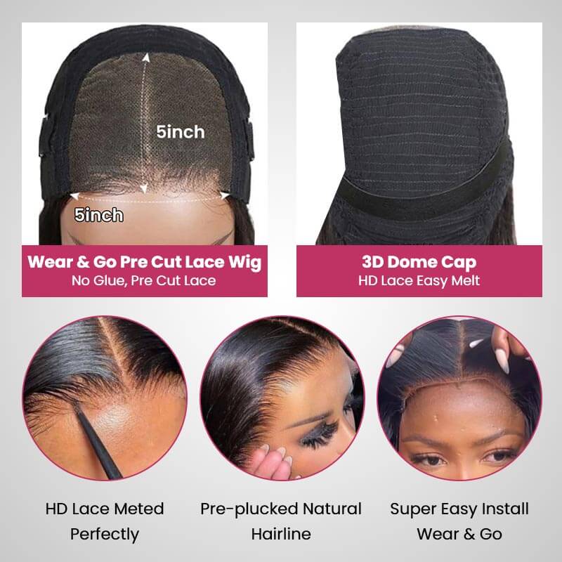 QVR Glueless Straight Ombre Brown Highlight Silky Blunt Cut 5x5 Lace Closure Short Bob Wigs