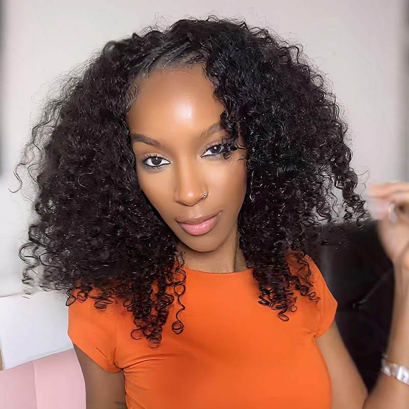 QVR Glueless Twist Curly Half Wig 250% Density Human Hair Wig Wear Go Flip Over Wig