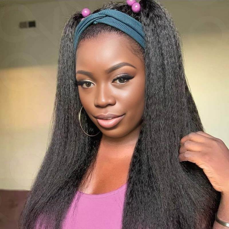QVR Glueless Kinky Straight Half Wig 250% Density Human Hair Wig Wear Go Flip Over Wig