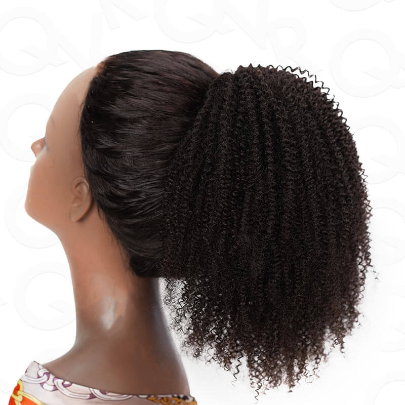 QVR Drawstring Ponytail Extension Burmese Curly Human Hair Ponytail Hairstyle