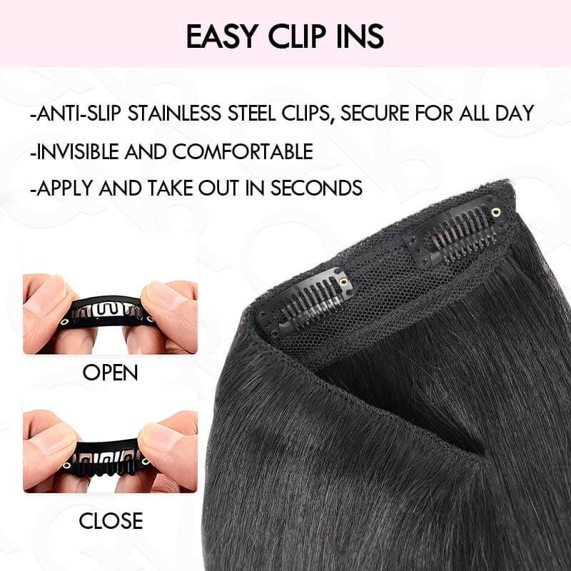 QVR Invisible 9PCS Weft Clip In Hair Extensions 5PCS Volumizer Natural Straight PU Clip In Human Hair
