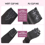 QVR Invisible 9PCS Weft Clip In Hair Extensions 5PCS Volumizer Natural Straight PU Clip In Human Hair