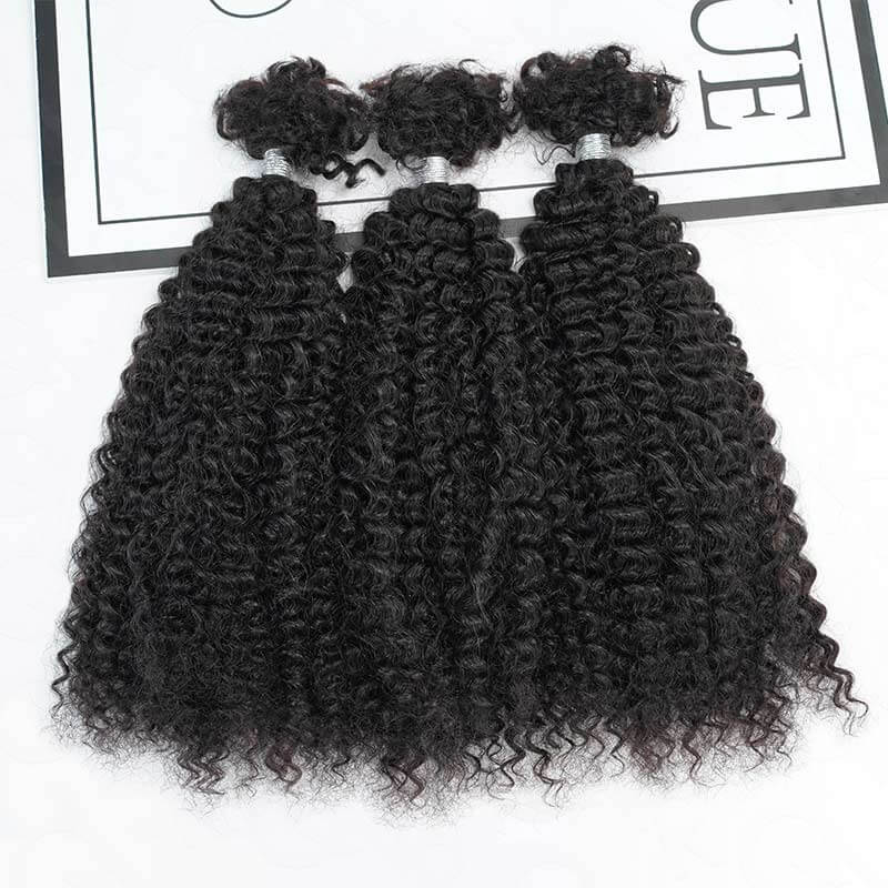QVR Afro Kinky Curly Human Bulk Hair Extensions for Boho Knotless Braiding