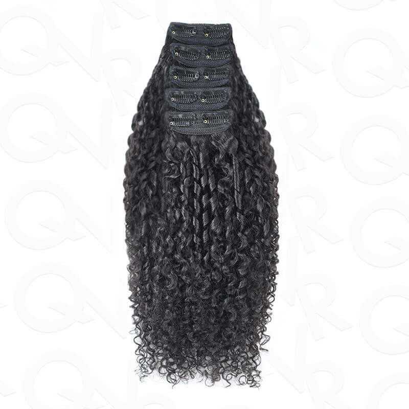 QVR Best 9PCS Weft Clip In Hair Extensions 5PCS Volumizer Ramen Curl Clip In Human Hair