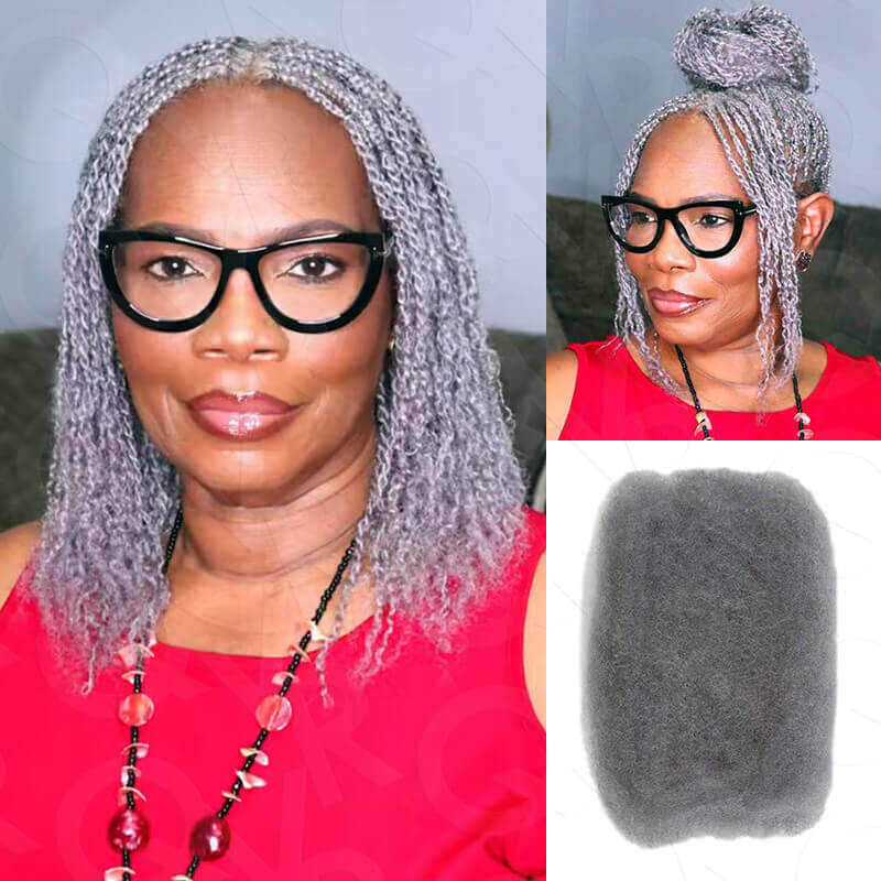 QVR Brazilian Salt Pepper Color Afro Kinky Bulk Human Hair For Braiding Dreadlock Hair