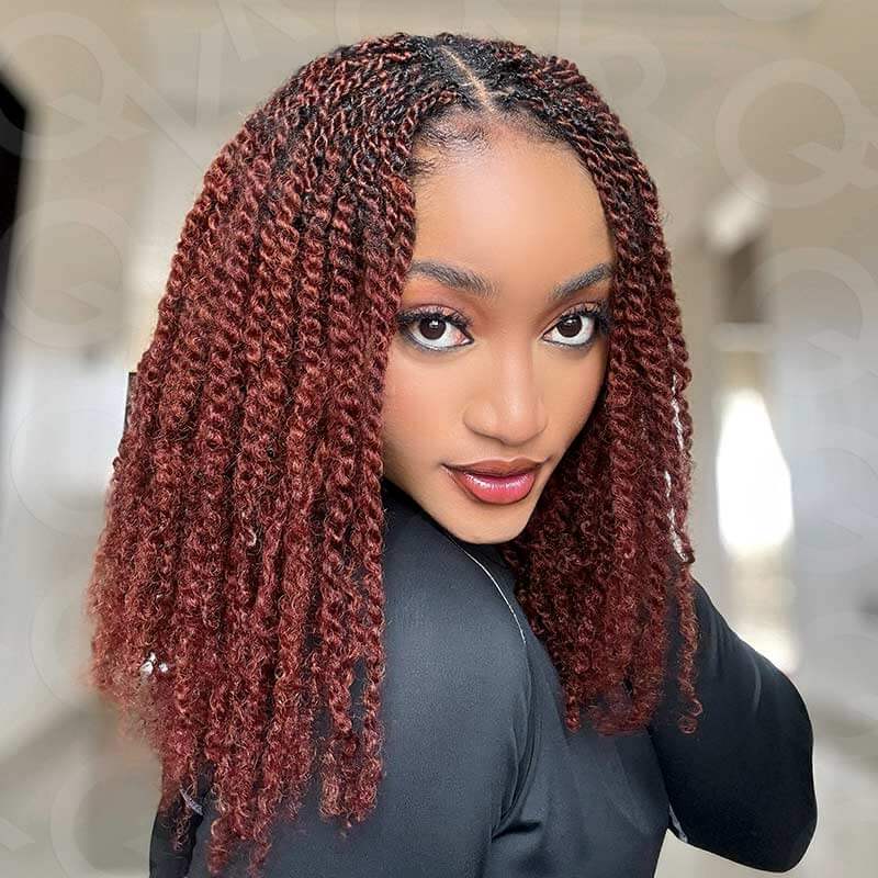 QVR Reddish Brown Color Afro Kinky Bulk Human Hair For Braiding Dreadlock Hair