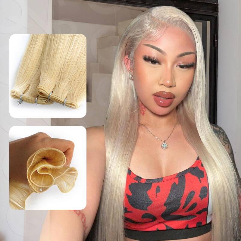 QVR Quick Weave Human Hair Bundles Natural Black Straight Invisible Genius Weft Sew In Hair Extensions