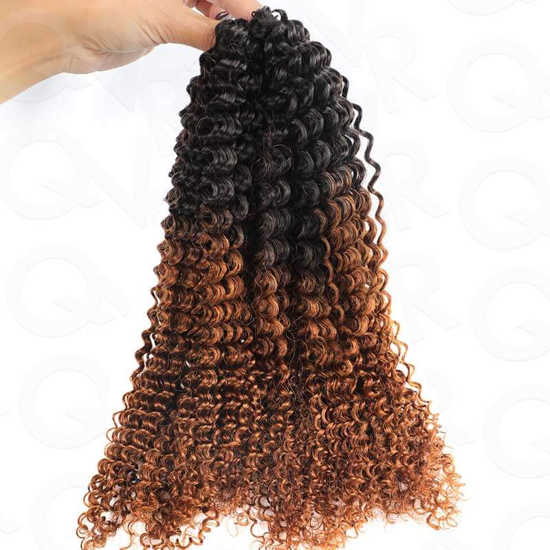 QVR #T1B/30 Crochet Hair Small Kinky Curly Machine Made Feather Human Hair Extension