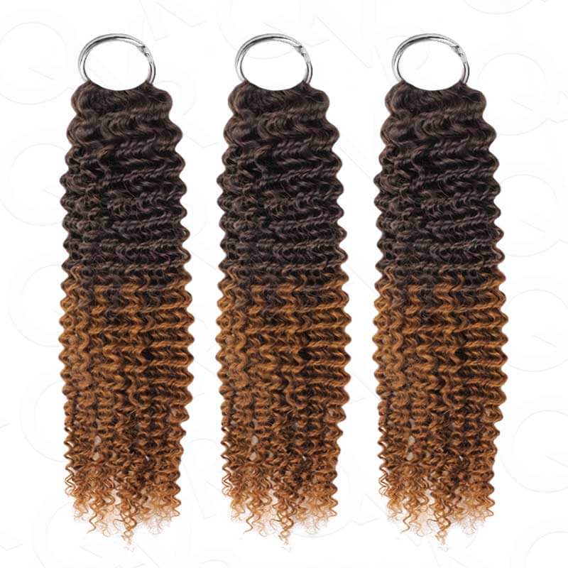 QVR Premium Chinese Hair Small Kinky Curly Virgin Human Crochet Hair Ombre #T2/30 Machine Made Feather Crochet Hairstyles