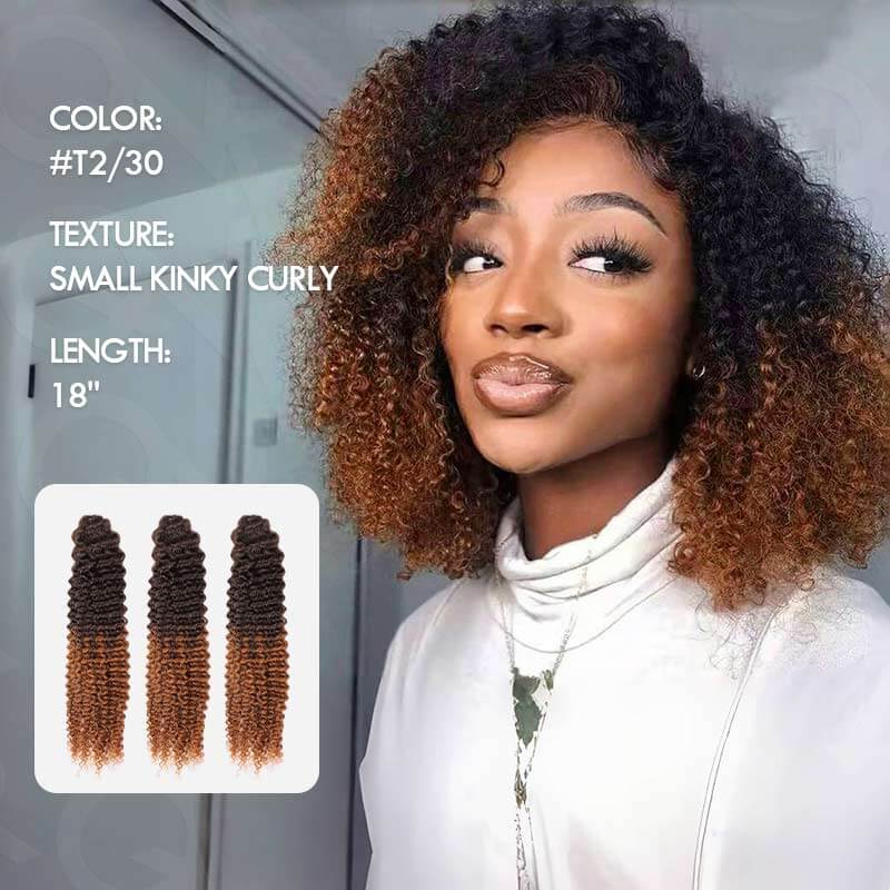 QVR Lightweight T2/30 Color Small Kinky Curly Feather Crochet Braid Human Hair Extension