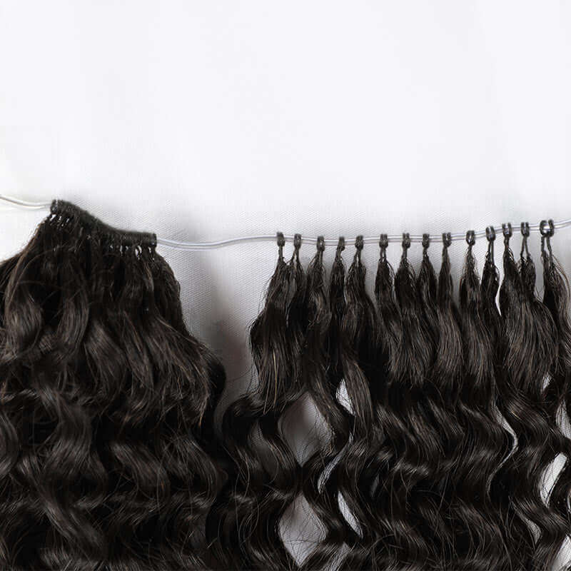 QVR Invisible Water Wave Brown Highlight Feather Crochet Human Hair Extensions