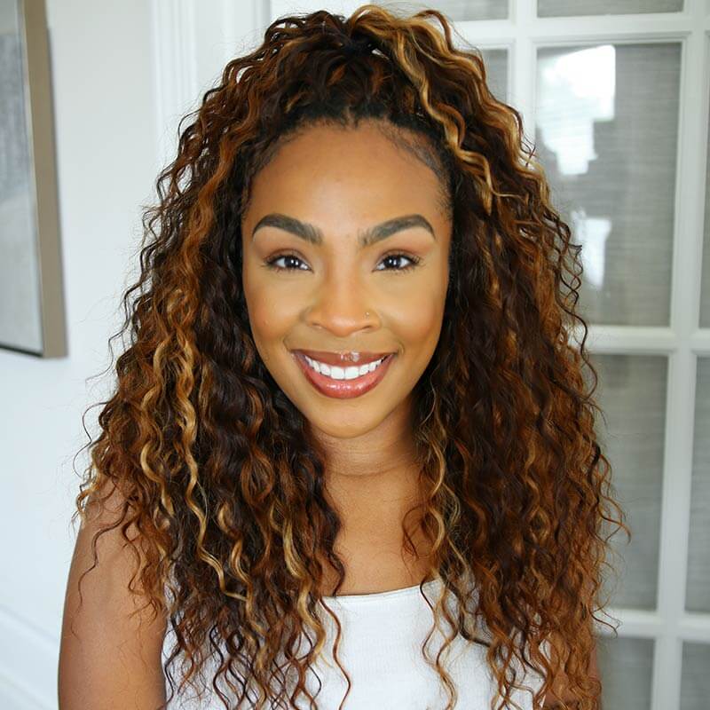 QVR Invisible Water Wave Brown Highlight Feather Crochet Human Hair Extensions