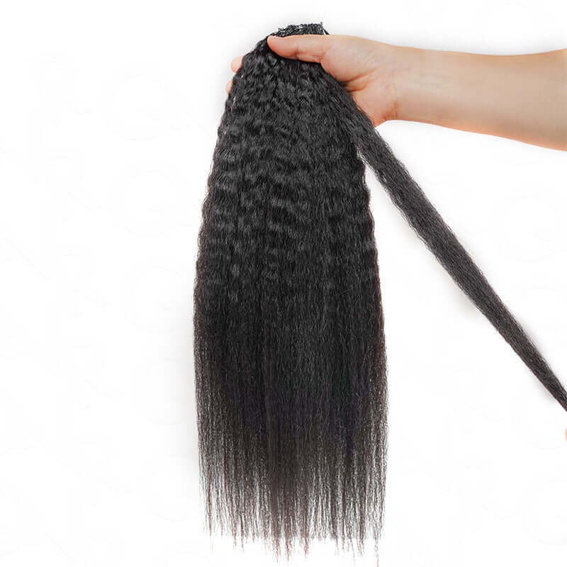 QVR Kinky Straight Crochet Hair Natural Black Machine Made Feather Human Hair Extension