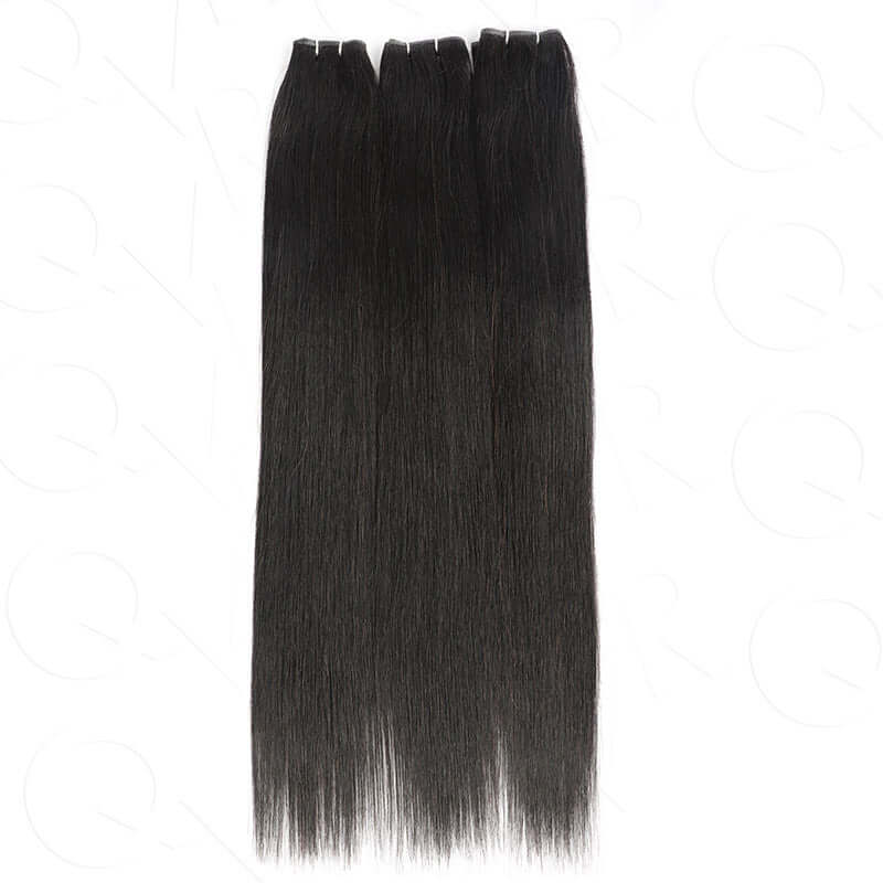 QVR Quick Weave Human Hair Bundles Natural Black Straight Invisible Genius Weft Sew In Hair Extensions