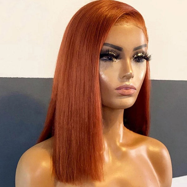 QVR Ginger Short Bob Wigs 4x4 13x4 Straight Human Hair Wig 180% Lace Front Orange Wigs
