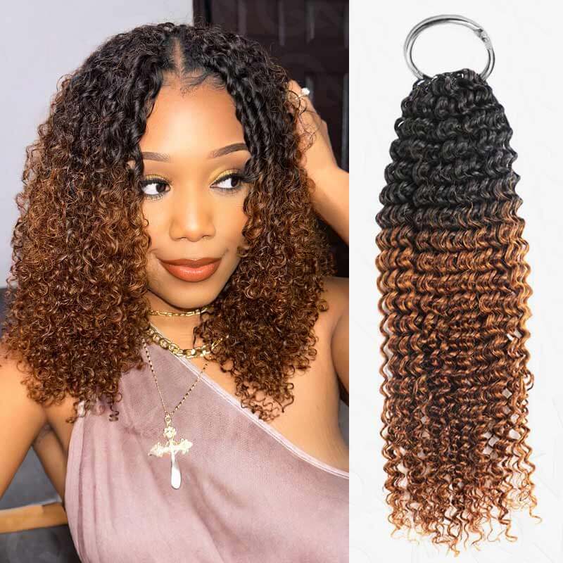 QVR #T1B/30 Crochet Hair Small Kinky Curly Machine Made Feather Human Hair Extension