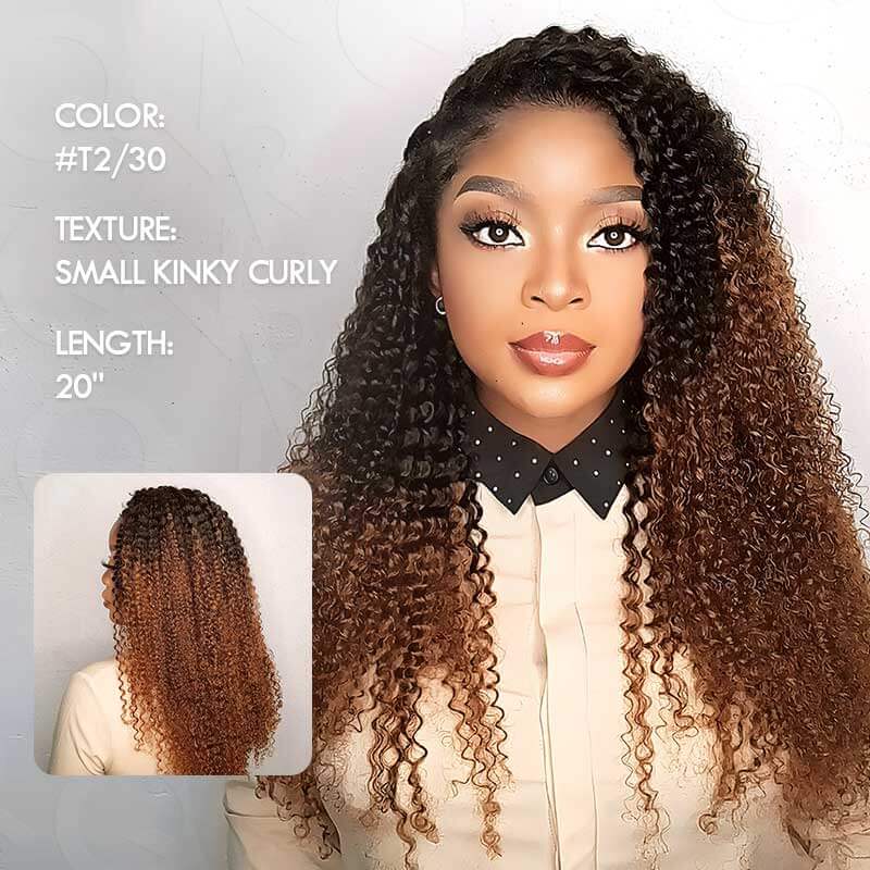 QVR Lightweight T2/30 Color Small Kinky Curly Feather Crochet Braid Human Hair Extension