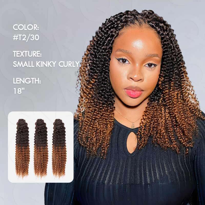 QVR Lightweight T2/30 Color Small Kinky Curly Feather Crochet Braid Human Hair Extension