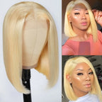 QVR 613 Blonde Short Bob Wigs T Lace 13x4 Straight Human Hair Lace Front Bob Wig