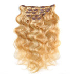 QVR Blonde Body Wave Hair 7Pcs Clip in Hair Extension Brazilian Highlight Color Virgin Human Hair