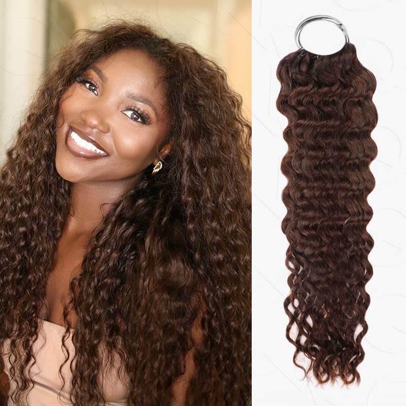 QVR Dark Brown #4 Crochet Hair Afro Kinky Curly Machine Made Feather Human Hair Extension