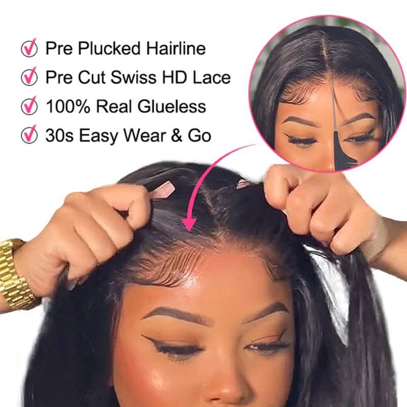 QVR Glueless Straight Ombre Brown Highlight Silky Blunt Cut 5x5 Lace Closure Short Bob Wigs