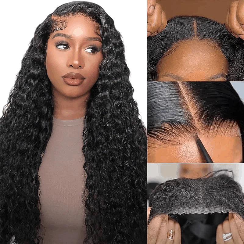 QVR Pre-cut Gluless 4x6 HD Lace Closure Wig Human Hair Wigs Water Wave Wear&Go Wig