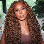 QVR Glueless Pre-cut 4x6 HD Lace Closure Human Hair Wigs Water Wave Piano Highlights Ombre Hair Wear and Go Wigs